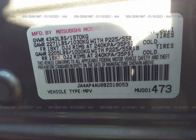 JA4AP4AU8BZ018053 2011 MITSUBISHI OUTLANDER SPORT