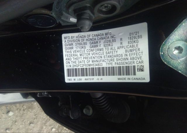 2021 HONDA CIVIC SEDAN(VIN: 2HGFC2F83MH534803