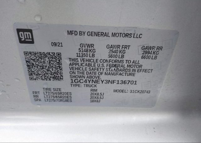 2022 CHEVROLET SILVERADO 2500HD(VIN: 1GC4YNEY3NF136701