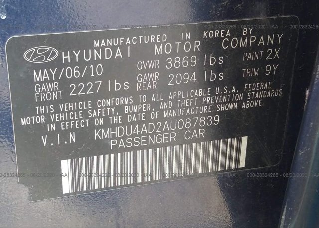 KMHDU4AD2AU087839 2010 HYUNDAI ELANTRA