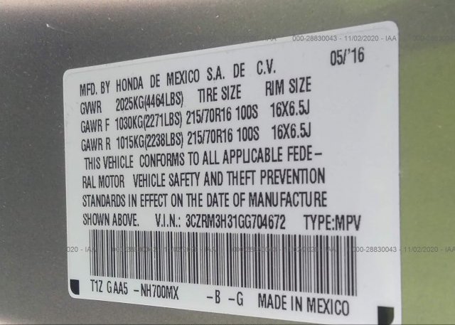3CZRM3H31GG704672 2016 HONDA CR-V
