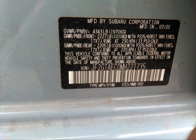 2021 SUBARU CROSSTREK(VIN: JF2GTAEC0MH221735