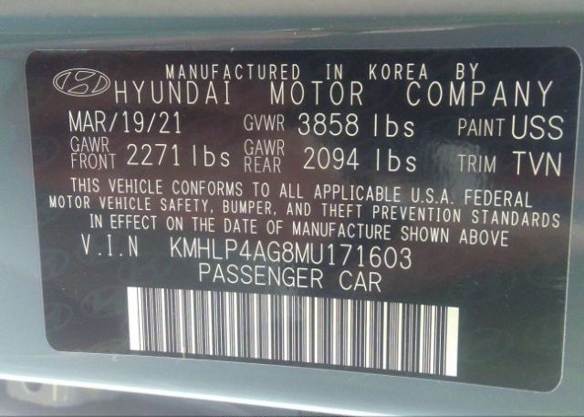 2021 HYUNDAI ELANTRA(VIN: KMHLP4AG8MU171603