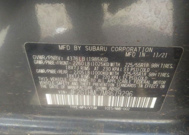 2021 SUBARU CROSSTREK(VIN: JF2GTHMC7M8679296