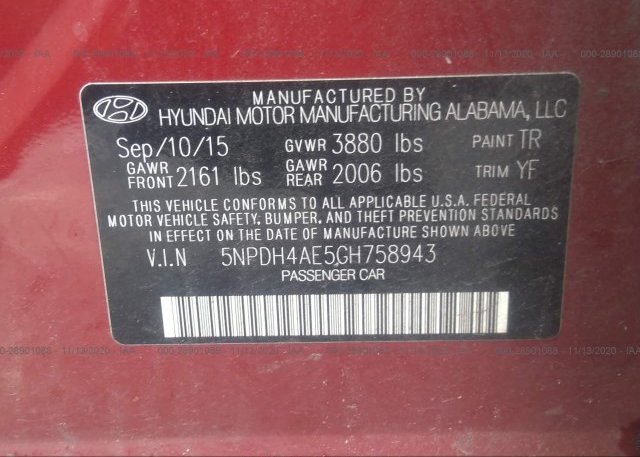 5NPDH4AE5GH758943 2016 HYUNDAI ELANTRA