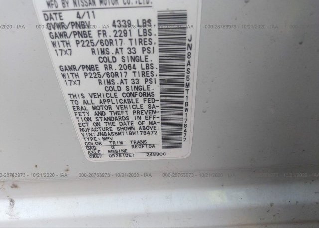 JN8AS5MT1BW178472 2011 NISSAN ROGUE