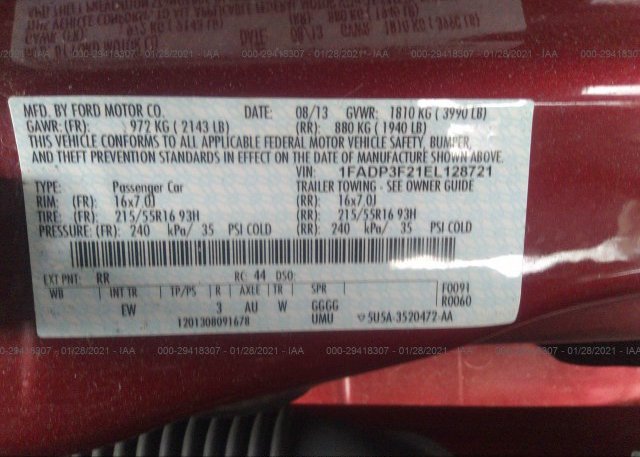 1FADP3F21EL128721 2014 FORD FOCUS