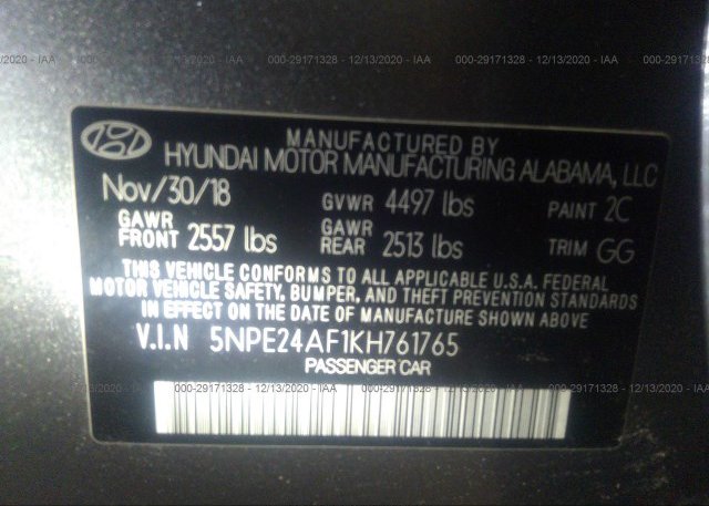 5NPE24AF1KH761765 2019 HYUNDAI SONATA