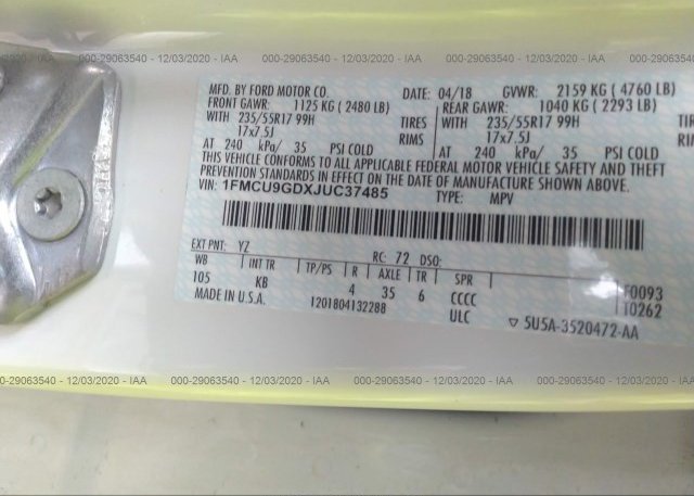 1FMCU9GDXJUC37485 2018 FORD ESCAPE