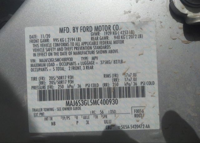2021 FORD ECOSPORT(VIN: MAJ6S3GL5MC400930