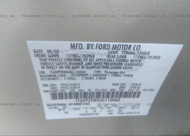 1FAHP2EWXAG110060 2010 FORD TAURUS