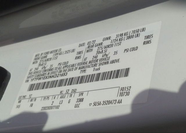 2022 FORD F-150(VIN: 1FTFW1E83NKD21653