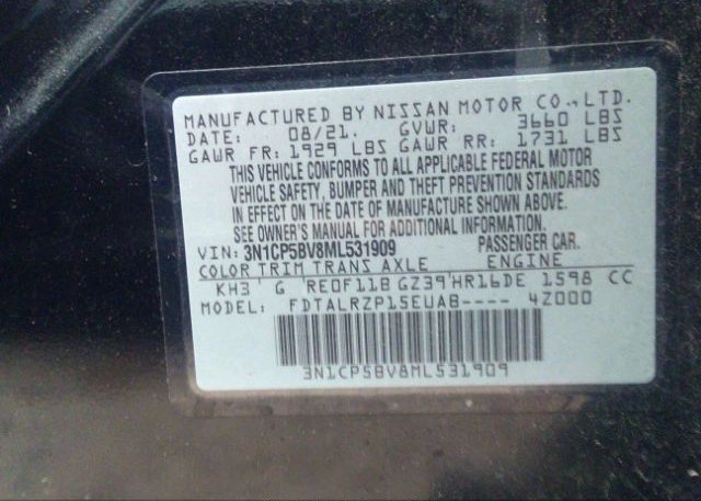 2021 NISSAN KICKS(VIN: 3N1CP5BV8ML531909