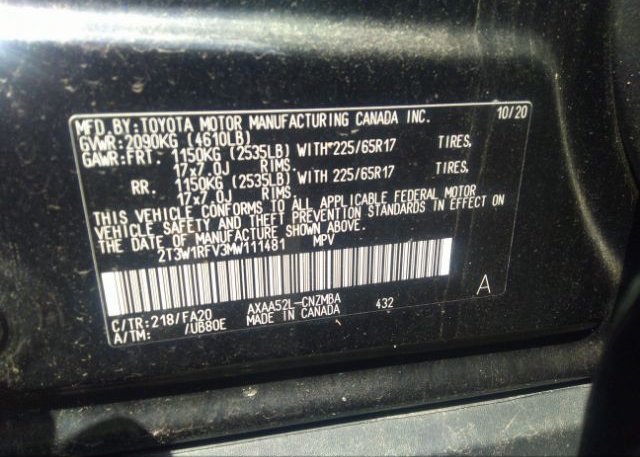 2021 TOYOTA RAV4(VIN: 2T3W1RFV3MW111481