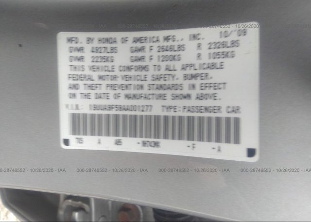19UUA9F59AA001277 2010 ACURA TL