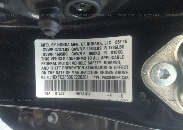 19XFC2F50GE226301 2016 HONDA CIVIC SEDAN