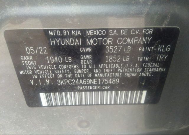 2022 HYUNDAI ACCENT(VIN: 3KPC24A69NE175489