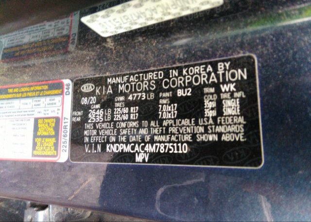2021 KIA SPORTAGE(VIN: KNDPMCAC4M7875110