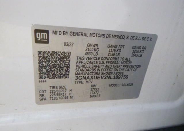 2022 CHEVROLET EQUINOX(VIN: 3GNAXUEV3NL189756