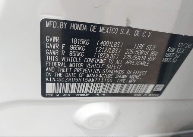 2021 HONDA HR-V(VIN: 3CZRU5H15MM713155
