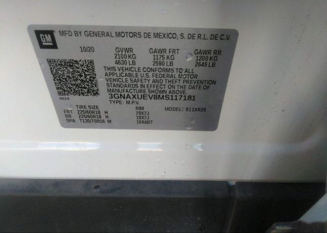 2021 CHEVROLET EQUINOX(VIN: 3GNAXUEV8MS117181