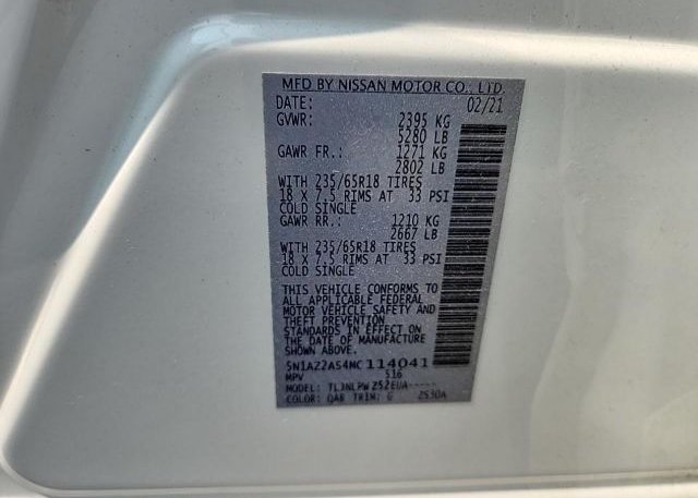 2021 NISSAN MURANO(VIN: 5N1AZ2AS4MC114041