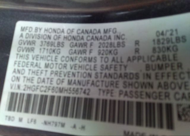 2021 HONDA CIVIC SEDAN(VIN: 2HGFC2F60MH556742