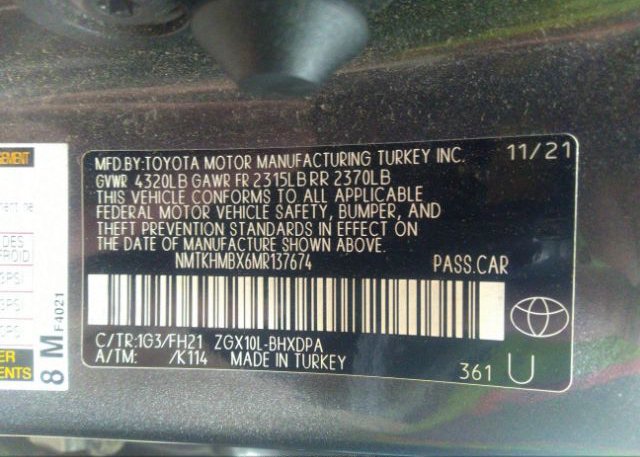 2021 TOYOTA C-HR(VIN: NMTKHMBX6MR137674