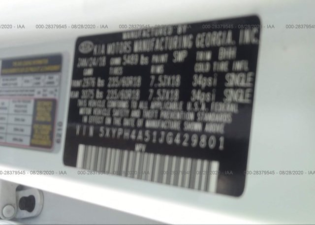5XYPH4A51JG429801 2018 KIA SORENTO