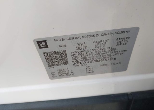 2021 CHEVROLET EQUINOX(VIN: 2GNAXKEV0M6157810