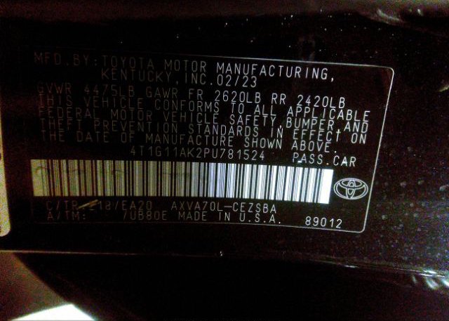 2023 TOYOTA CAMRY(VIN: 4T1G11AK2PU781524