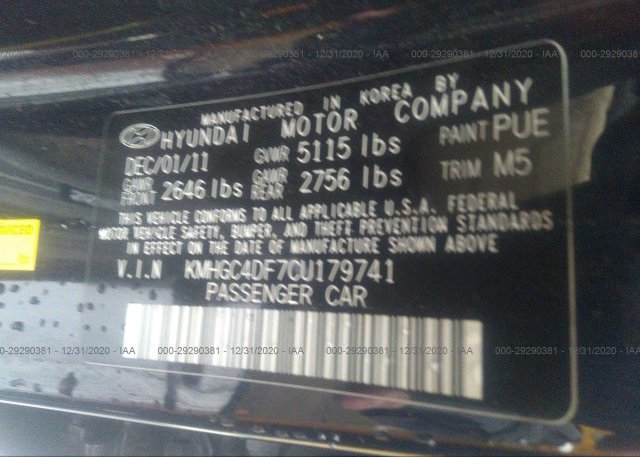 KMHGC4DF7CU179741 2012 HYUNDAI GENESIS