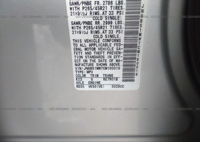 JN8BS1MW7CM180019 2012 INFINITI FX50