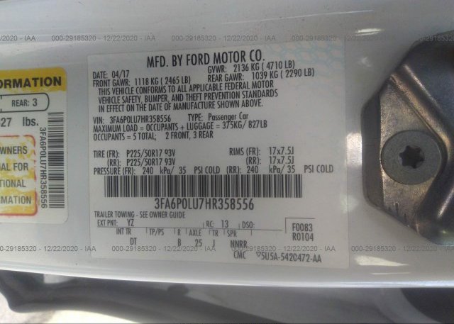 3FA6P0LU7HR358556 2017 FORD FUSION