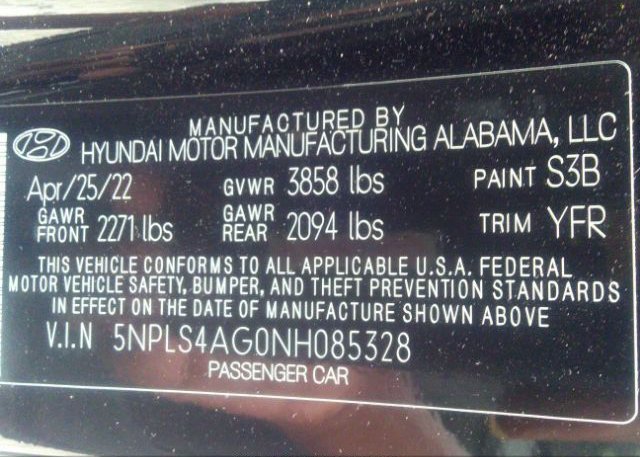 2022 HYUNDAI ELANTRA(VIN: 5NPLS4AG0NH085328