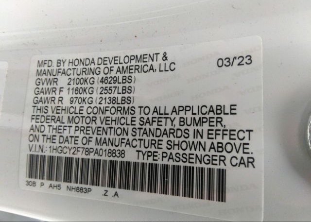 2023 HONDA ACCORD HYBRID(VIN: 1HGCY2F78PA018838