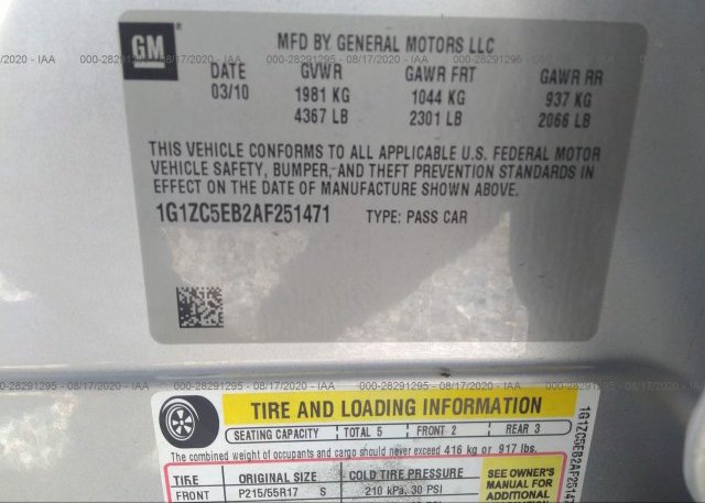 1G1ZC5EB2AF251471 2010 CHEVROLET MALIBU