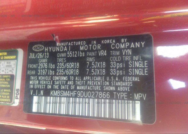 KM8SM4HF9DU027866 2013 HYUNDAI SANTA FE