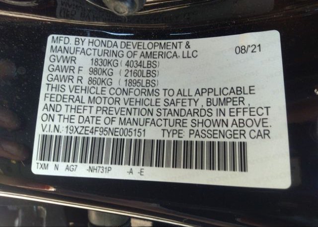 2022 HONDA INSIGHT(VIN: 19XZE4F95NE005151