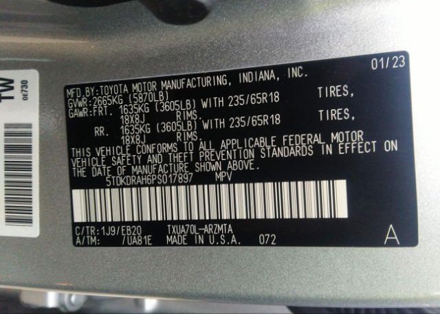 2023 TOYOTA HIGHLANDER(VIN: 5TDKDRAH6PS017897