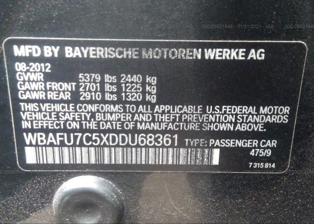WBAFU7C5XDDU68361 2013 BMW 5 SERIES