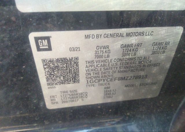 2021 CHEVROLET SILVERADO 1500(VIN: 1GCPYCEF8MZ278913