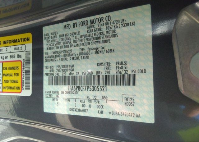 2023 FORD MUSTANG(VIN: 1FA6P8CF7P5305521