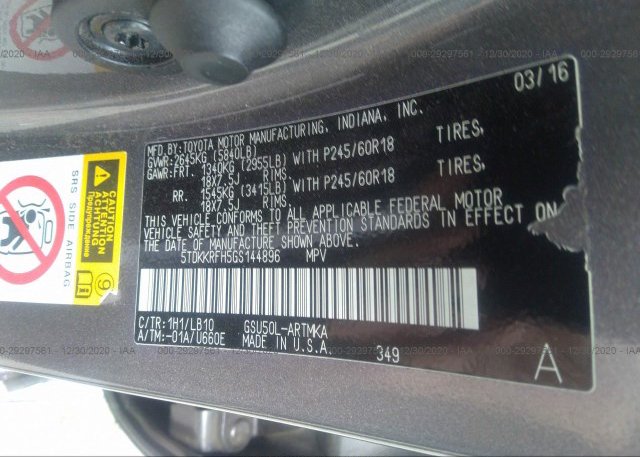 5TDKKRFH5GS144896 2016 TOYOTA HIGHLANDER