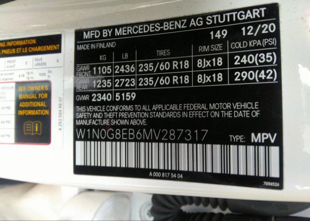 2021 MERCEDES-BENZ GLC(VIN: W1N0G8EB6MV287317