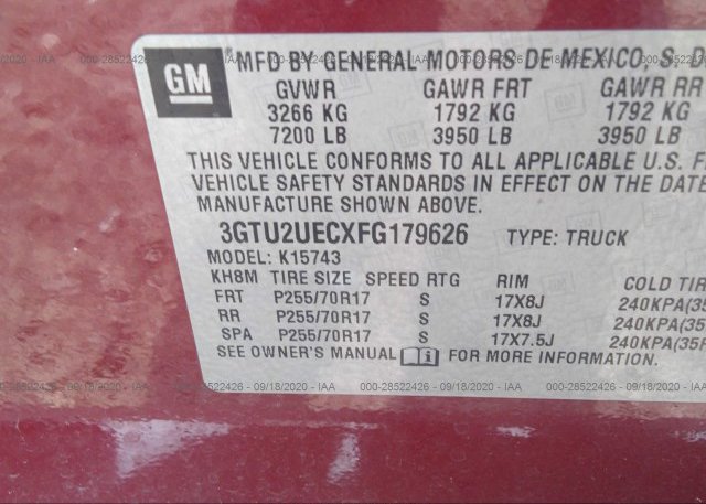 3GTU2UECXFG179626 2015 GMC SIERRA 1500