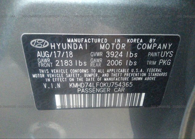 KMHD74LF0KU754365 2019 HYUNDAI ELANTRA