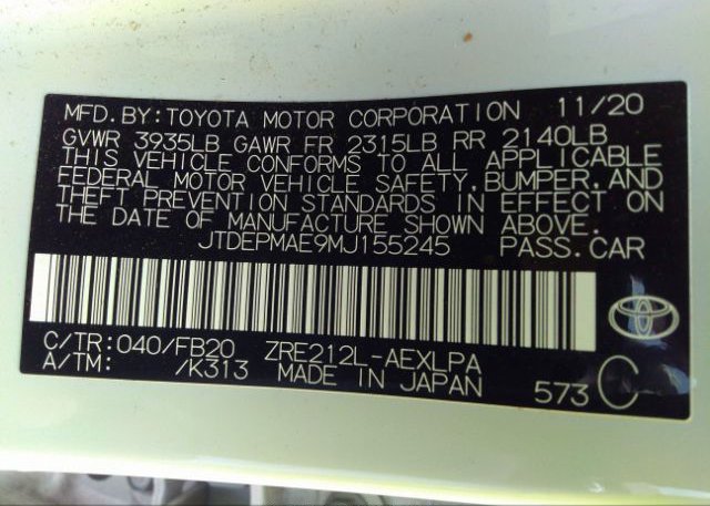 2021 TOYOTA COROLLA(VIN: JTDEPMAE9MJ155245