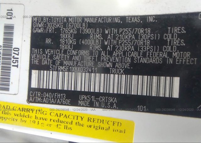 5TFRM5F1XBX032411 2011 TOYOTA TUNDRA 2WD TRUCK