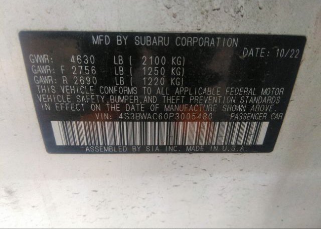 2023 SUBARU LEGACY(VIN: 4S3BWAC60P3005480